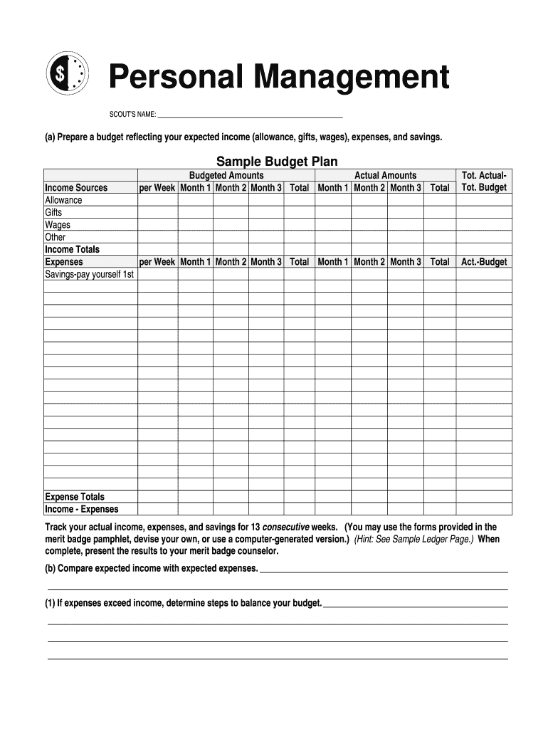Personal Management Merit Badge Budget Template Fill Out amp Sign Worksheets Library