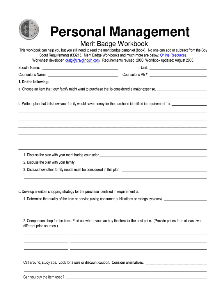 family life merit badge worksheet