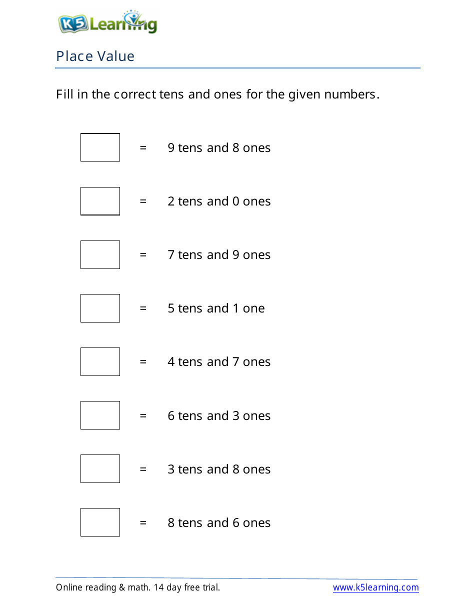 Place Value Worksheet With Answers K5 Learning Download Printable PDF Templateroller