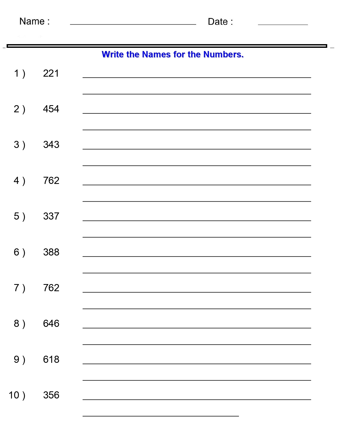 place value worksheets