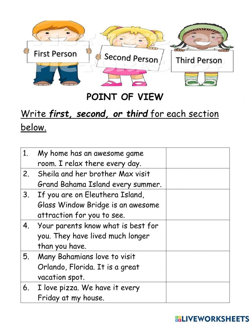 Point Of View Exercise For 5 6 Authors Point Of View Point Of Worksheets Library