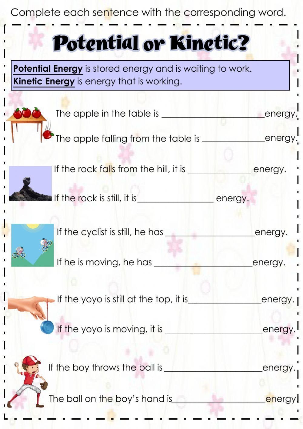 Potential And Kinetic Energy Worksheet Live Worksheets Worksheets Library
