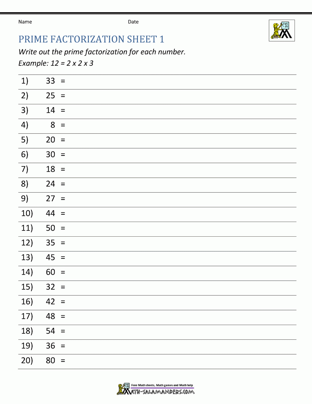 Prime Factorization Worksheet Page Worksheets Library