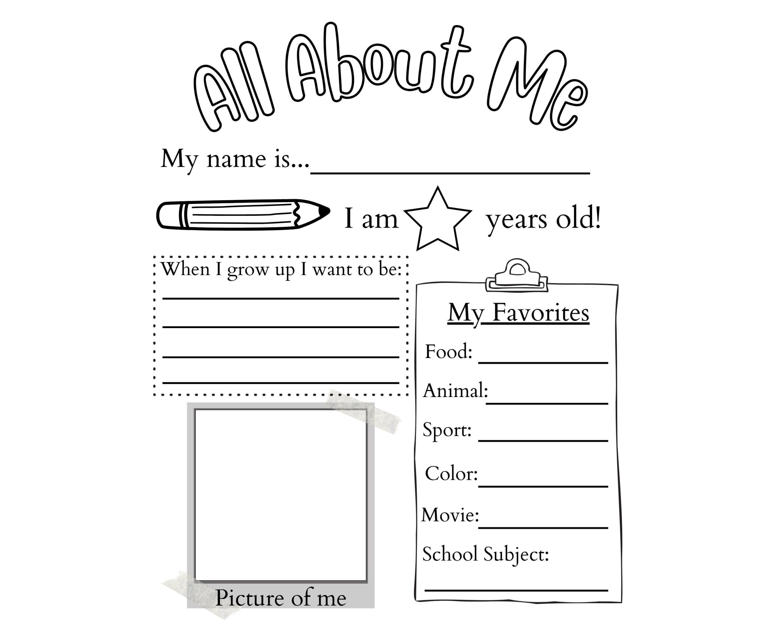 about me worksheet
