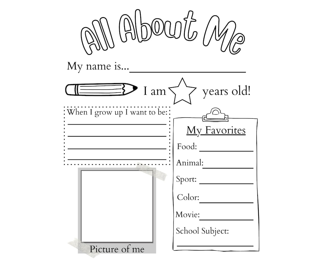 PRINTABLE All About Me Worksheet Printable Activity For Kids First Day Of School Questionnaire PDF Etsy Finland