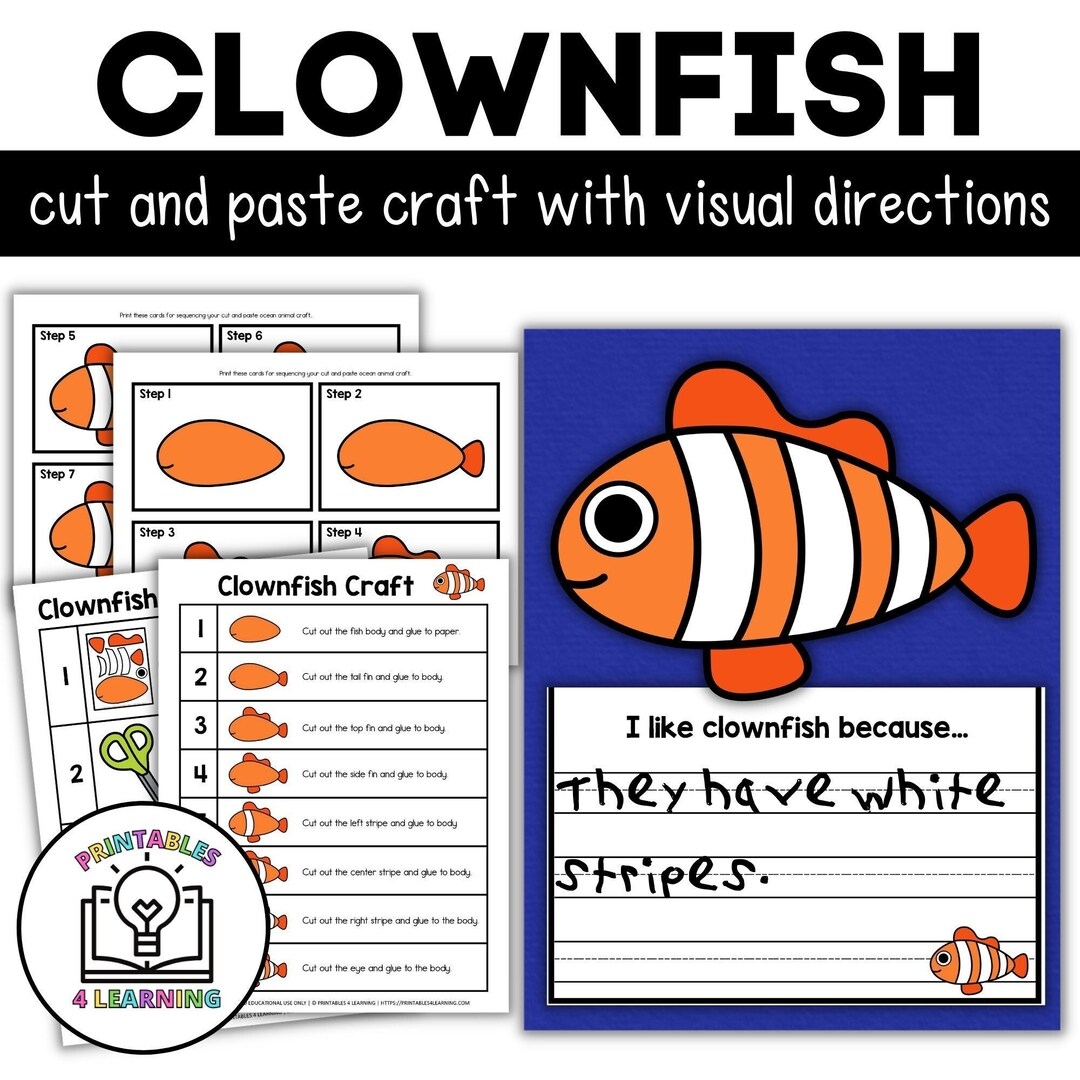 Printable Clownfish Cut And Paste Craft Instant Digital Download Etsy