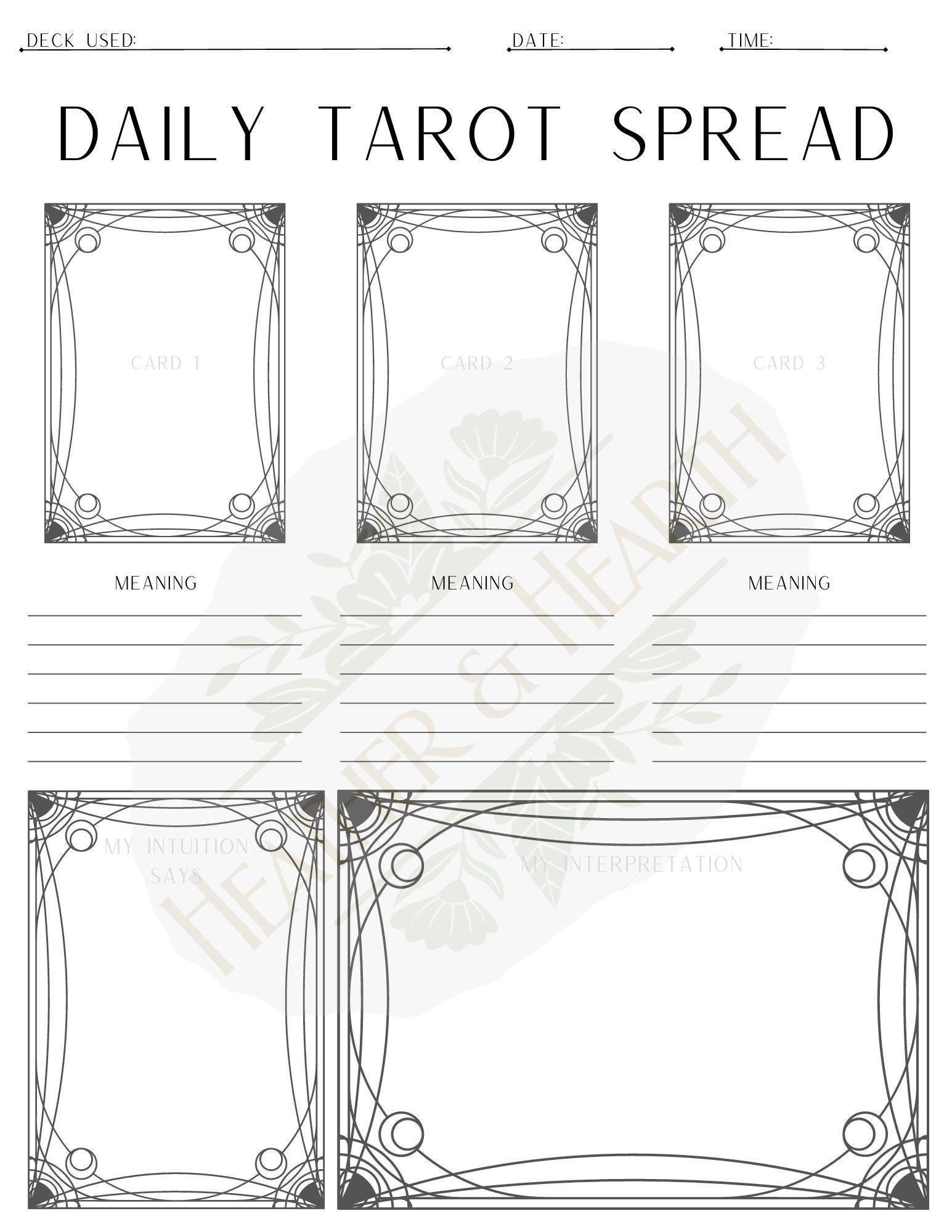 single card spread tarot worksheet pdf free