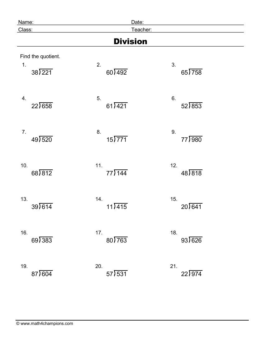 long division worksheets