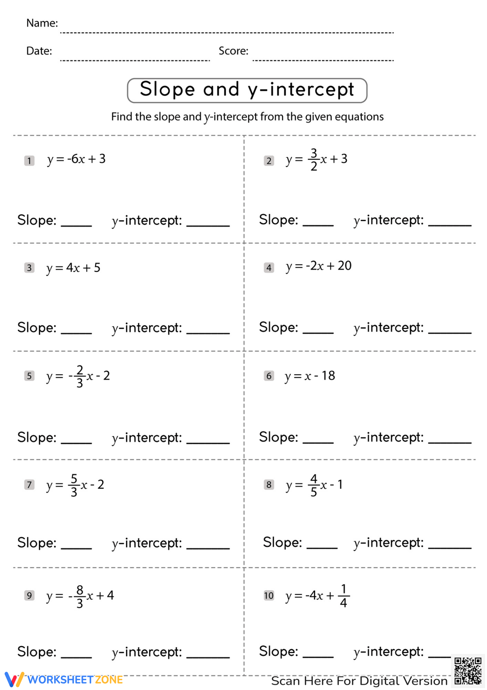slope intercept form worksheet slope intercept form worksheet