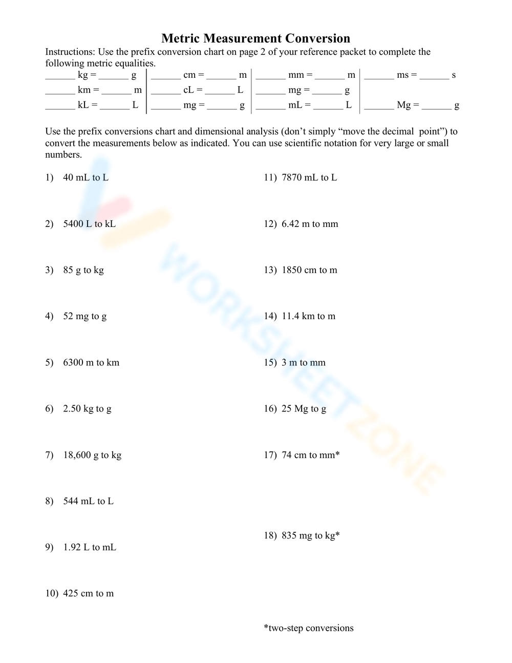 Printable Grade 7 Dimensional Analysis Worksheets