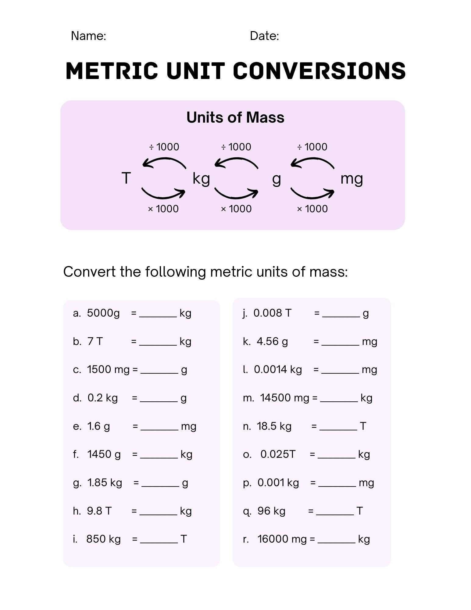 Printable Metric Conversion Worksheets DIGITAL Etsy