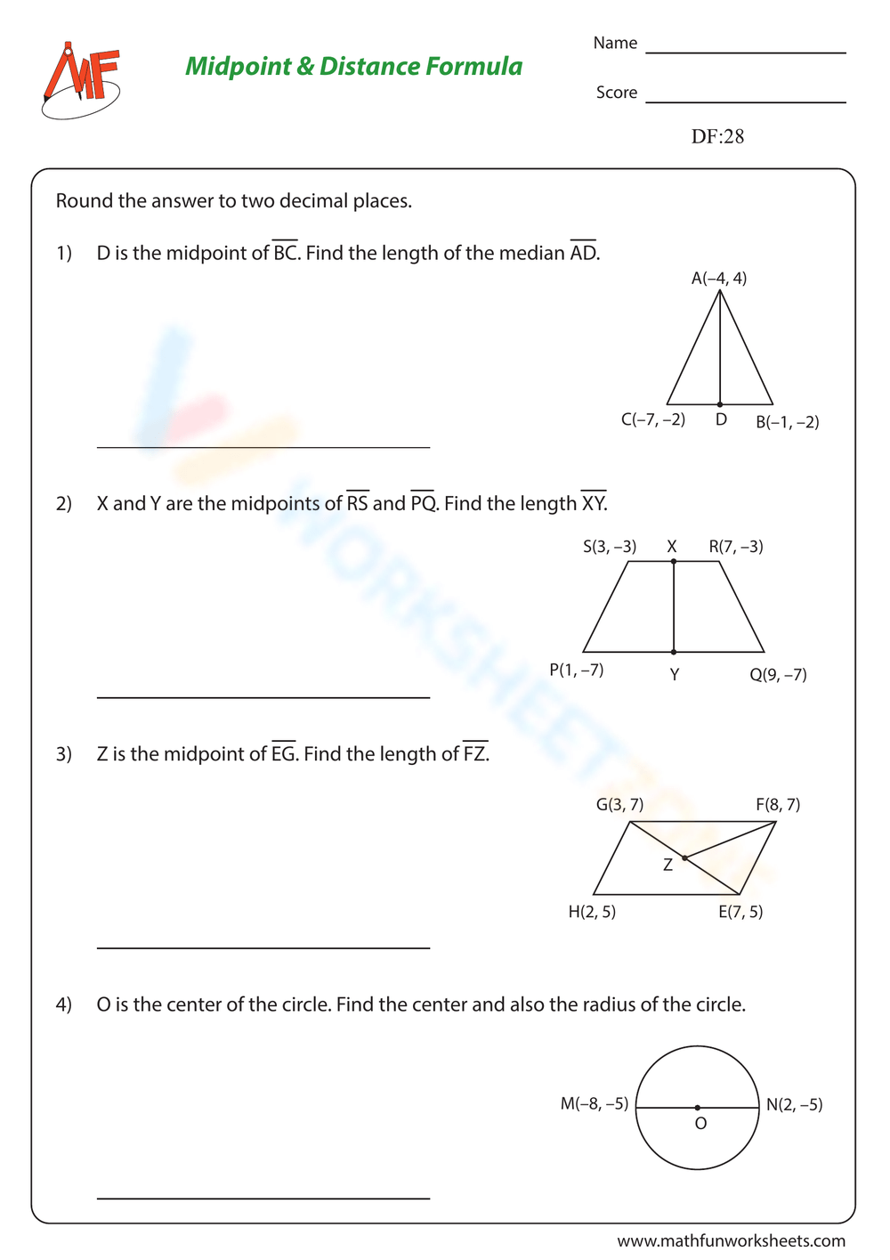 distance formula worksheet