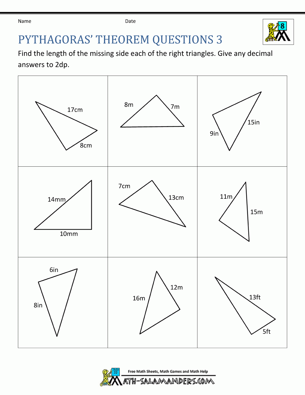 Pythagoras Theorem Questions