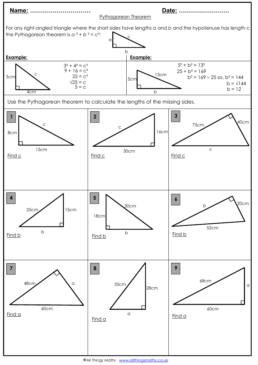 Pythagoras Theorem Worksheet Teaching Resources Pythagorean Worksheets Library