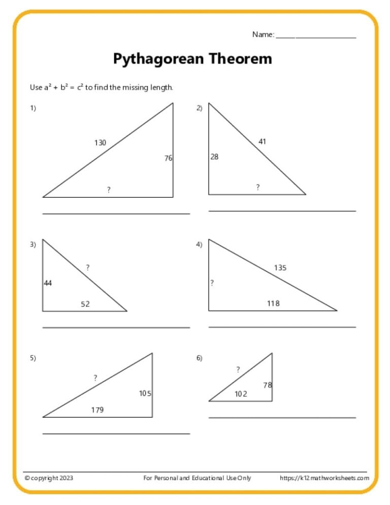 Pythagorean Theorem Worksheets