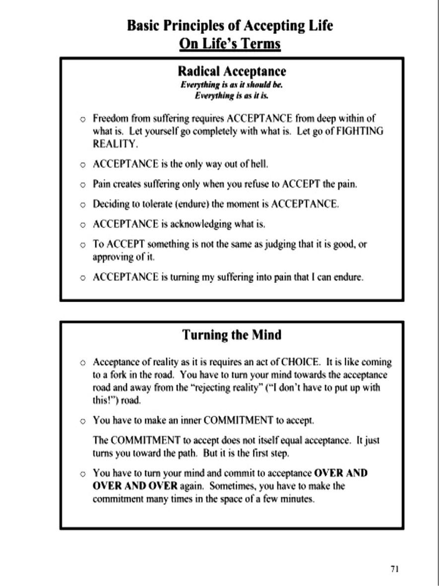 Radical Acceptance DBT PDF Dialectical Behavior Therapy Worksheets Library
