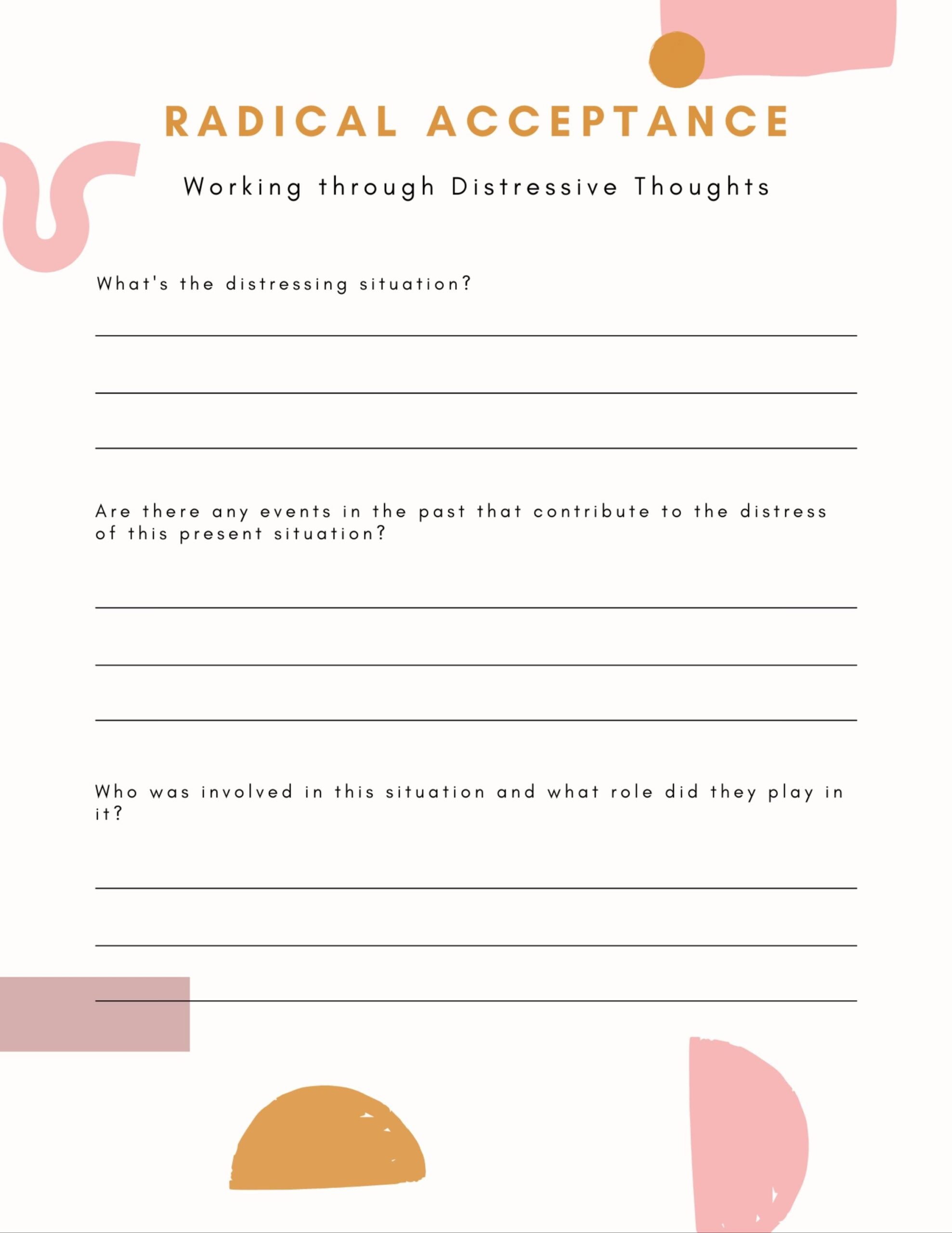 Radical Acceptance Dialectical Behavior Therapy Mindfulness Therapy Worksheets Distress Tolerance Wellness Self help Worksheets CBT Etsy