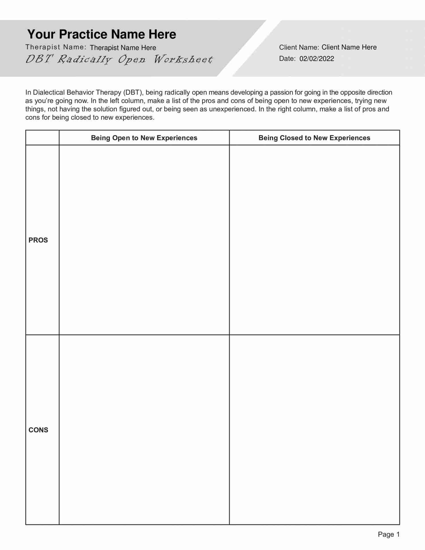 dialectical behavior therapy worksheets