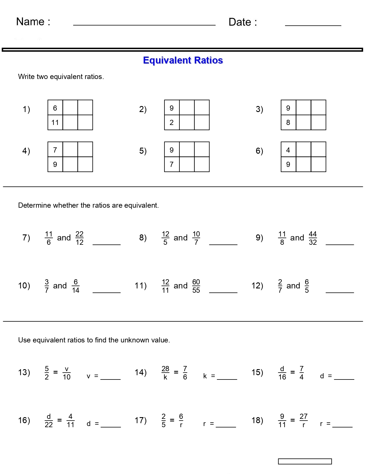 Ratio Worksheets Equivalent Ratio Worksheets Write Two Equivalent Ratios Made By Teachers
