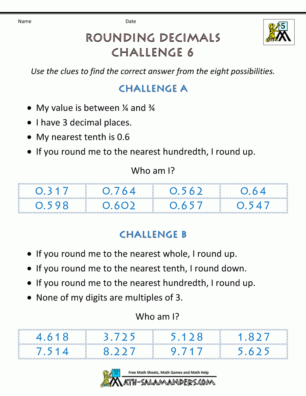 Rounding Decimals Worksheet Challenges