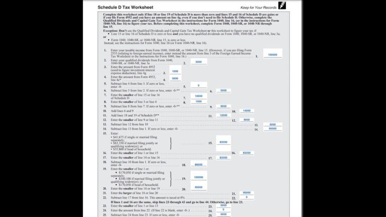 Schedule D Tax Worksheet Walkthrough YouTube