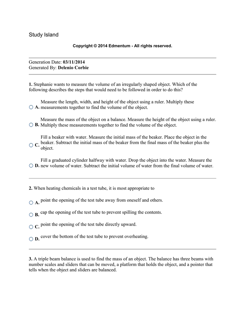 Science Tools Measurement Test