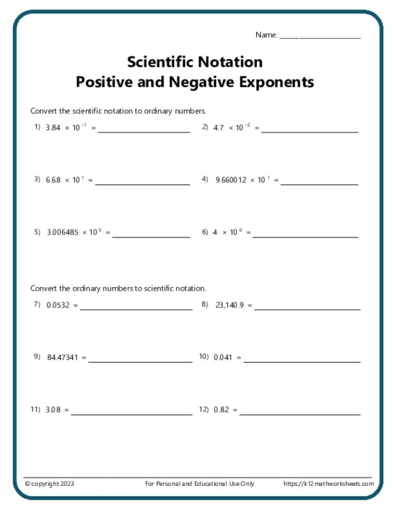 Scientific Notation Worksheets