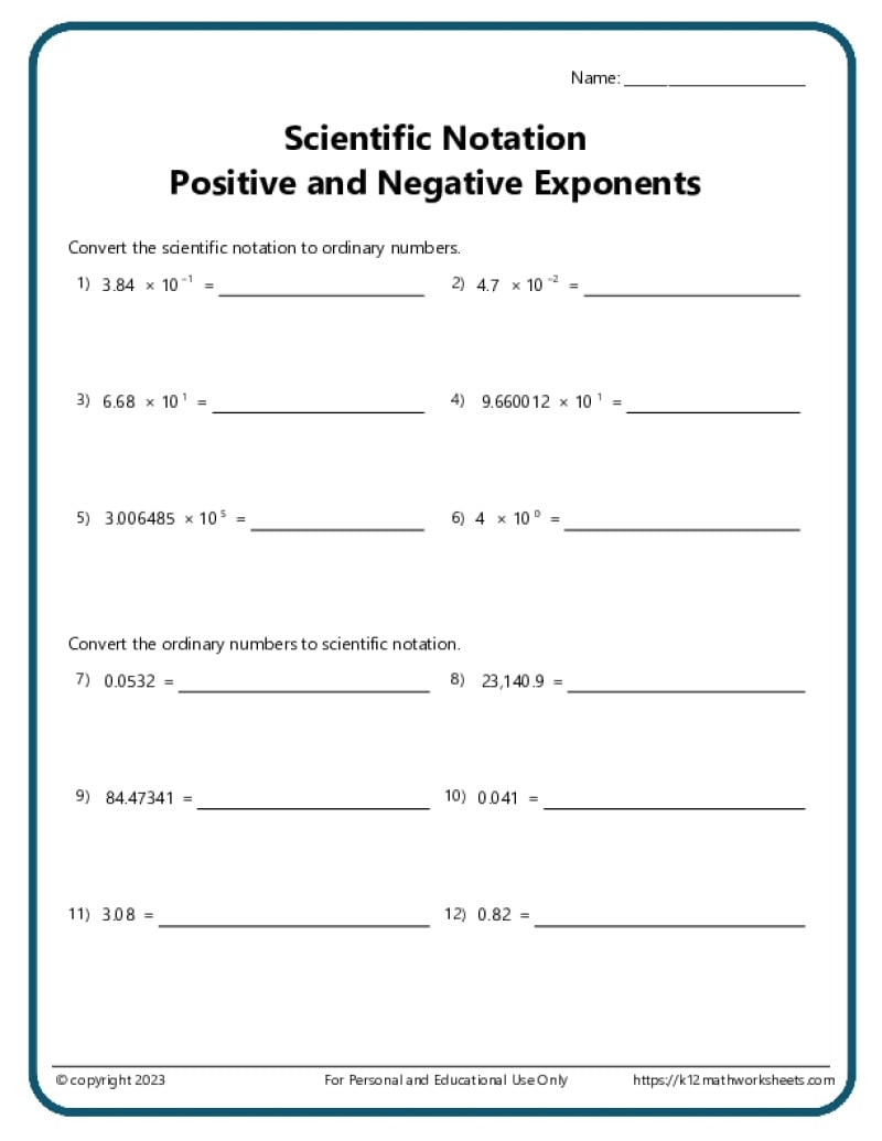 Scientific Notation Worksheets