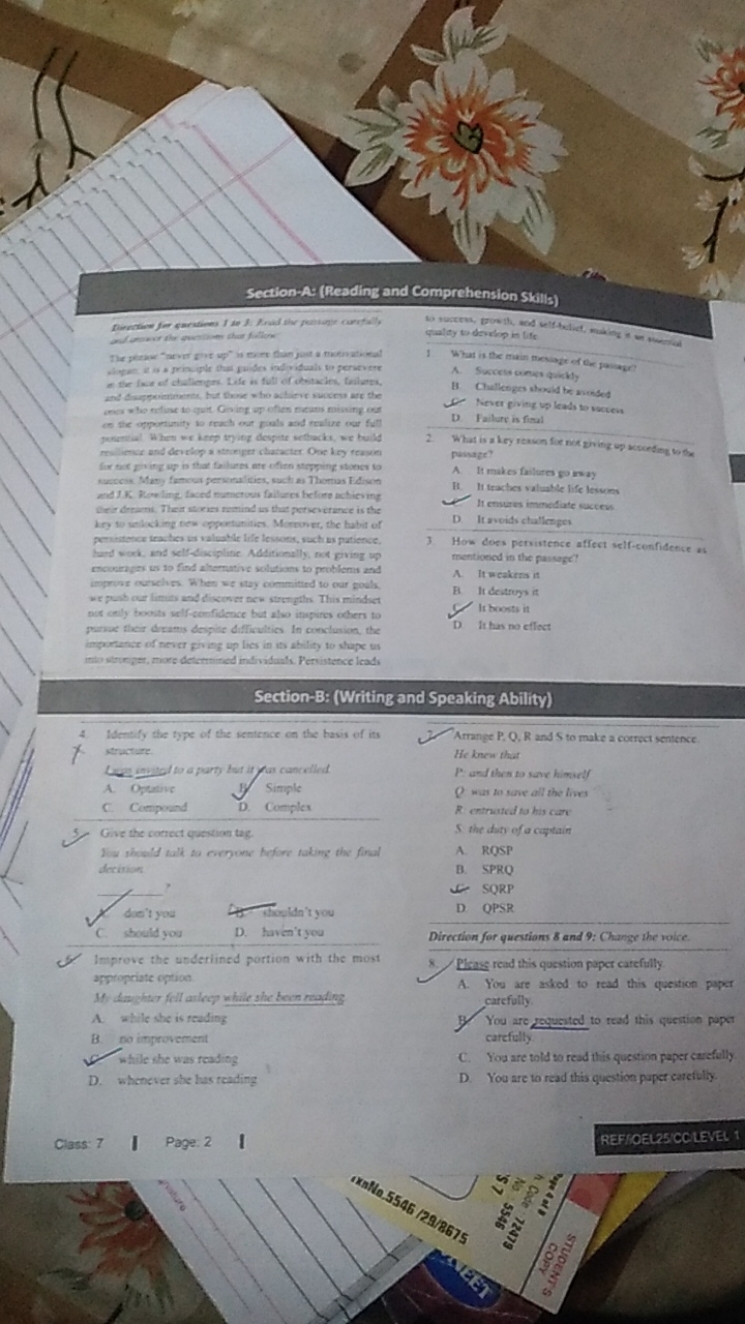 Section A Reading And Comprehension Sxalls We Pub Our Limits And Cicev 