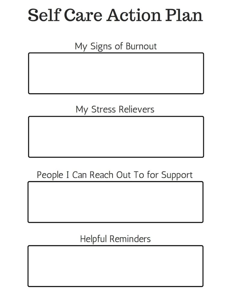 Self Care Action Plan Danny s Place