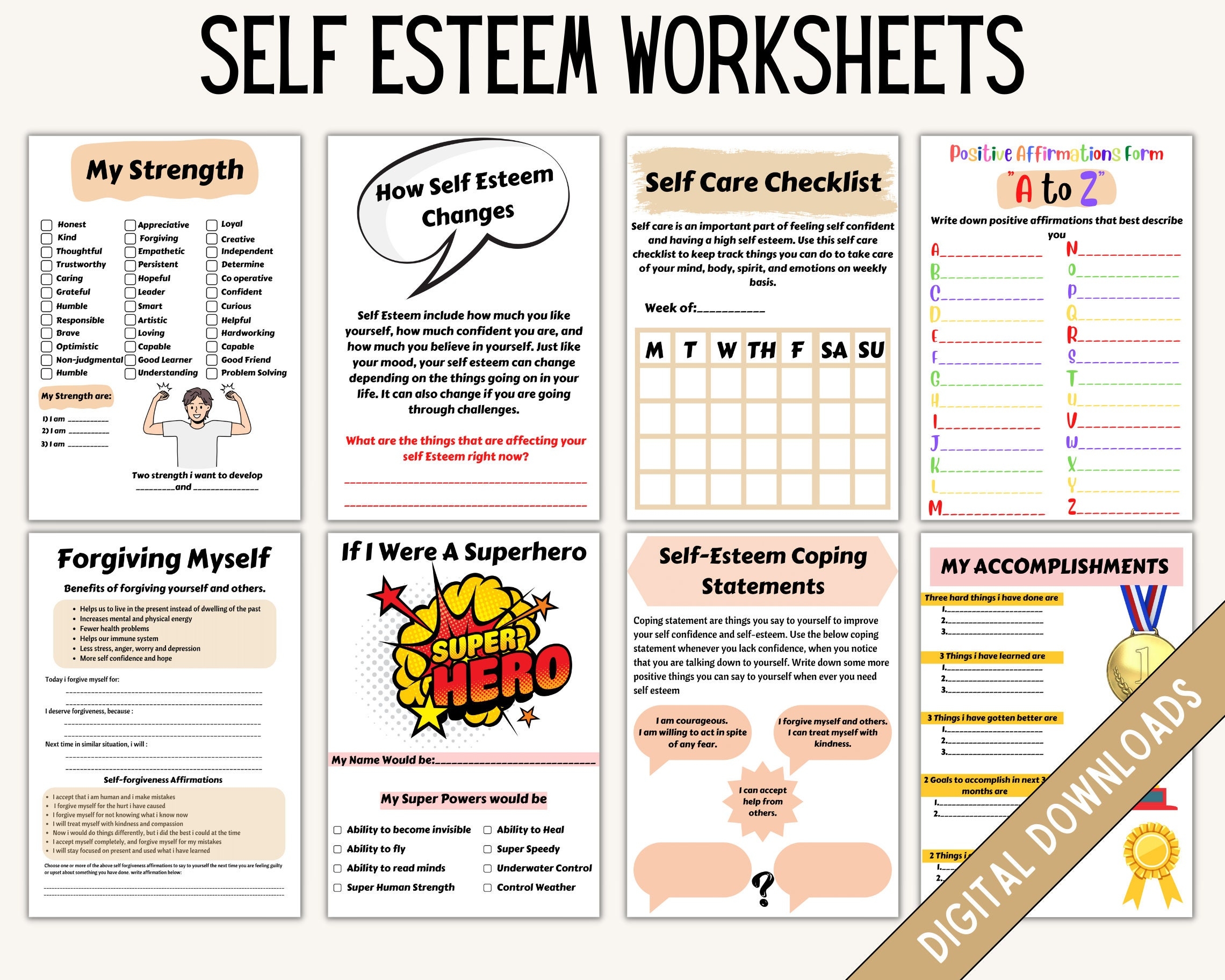Self Esteem Workbook CBT DBT Therapy Worksheets PDF Etsy