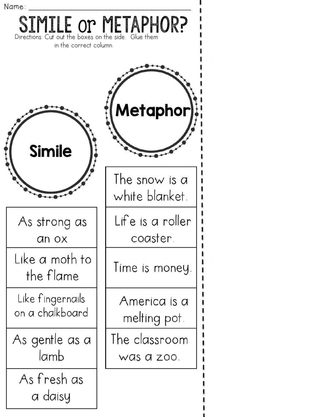 Similes And Metaphors Worksheet Worksheet Live Worksheets Worksheets Library