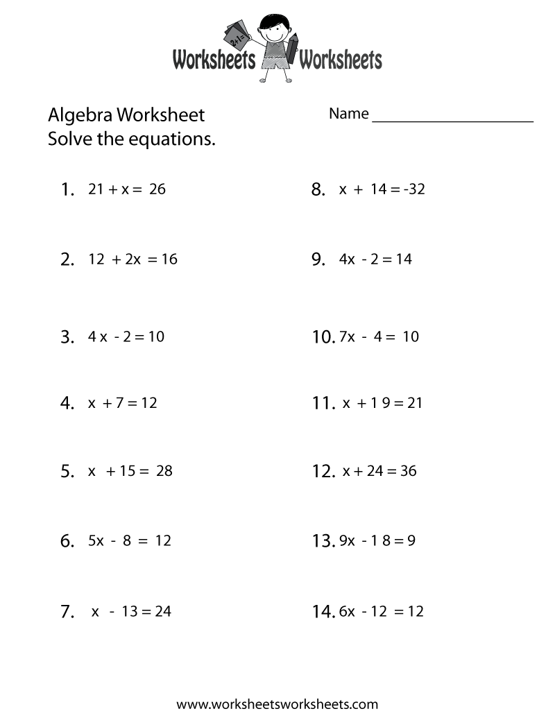 Simple Algebra Worksheet Free Printable Educational Worksheet Worksheets Library