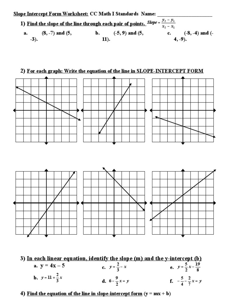 Slope And Slope Intercept Form Worksheet PDF Equations Worksheets Library
