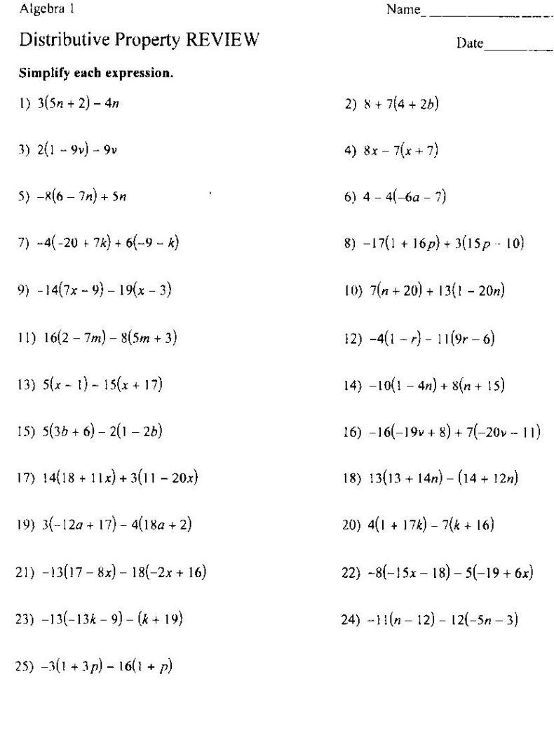 distributive property worksheet