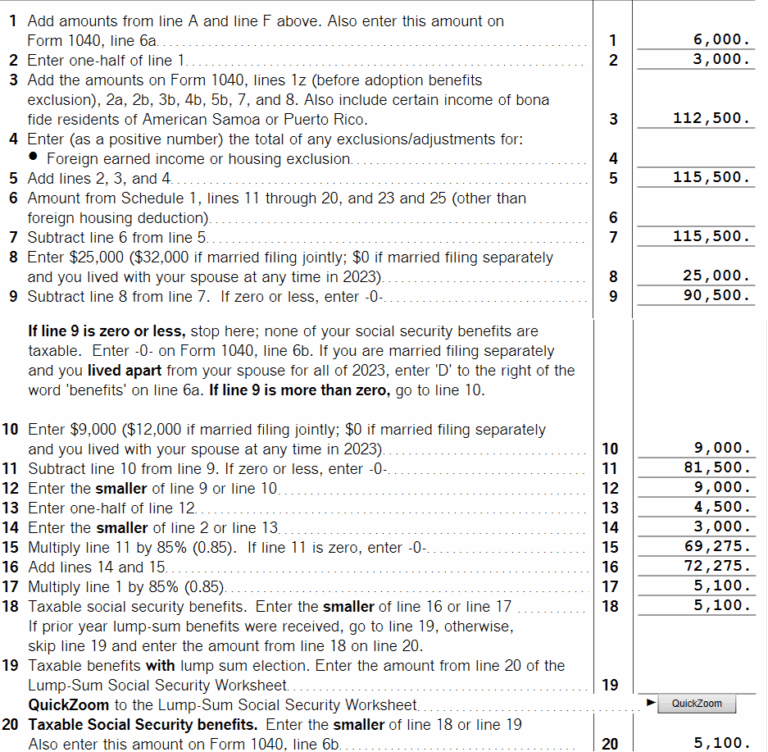 Solved Taxable Social Security Worksheet