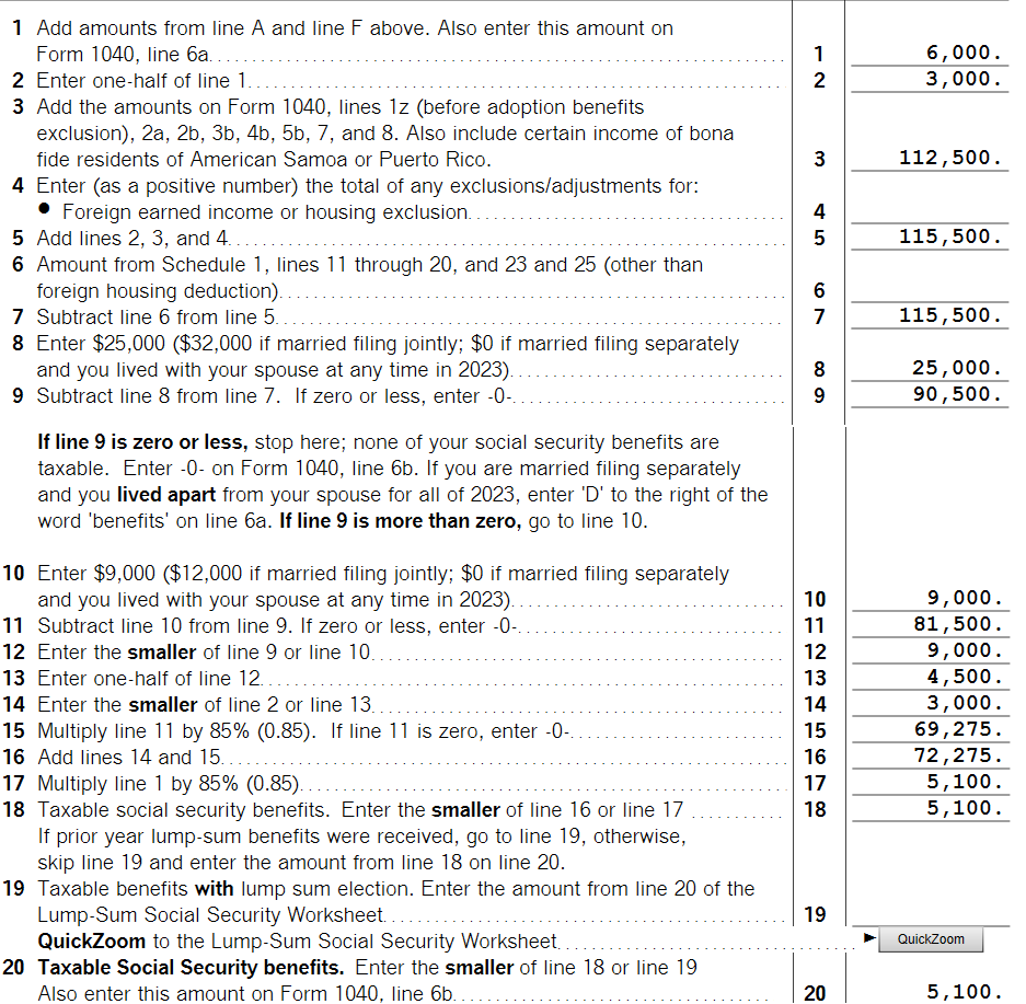 Solved Taxable Social Security Worksheet