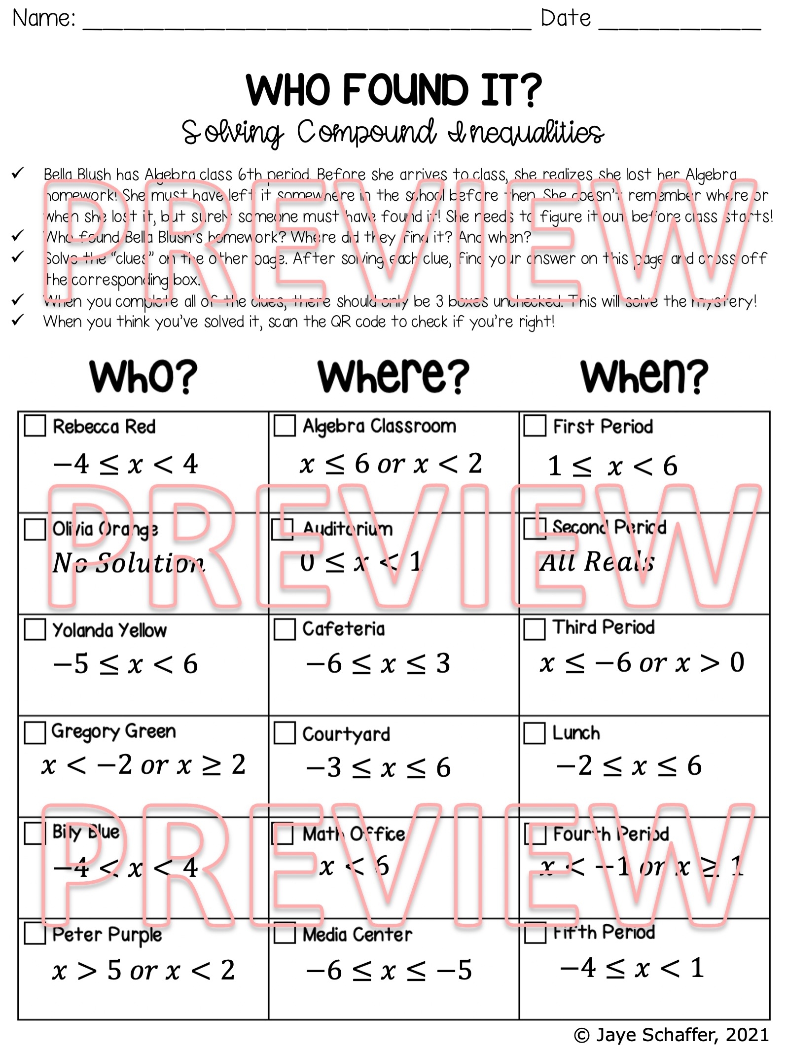 compound inequalities worksheet