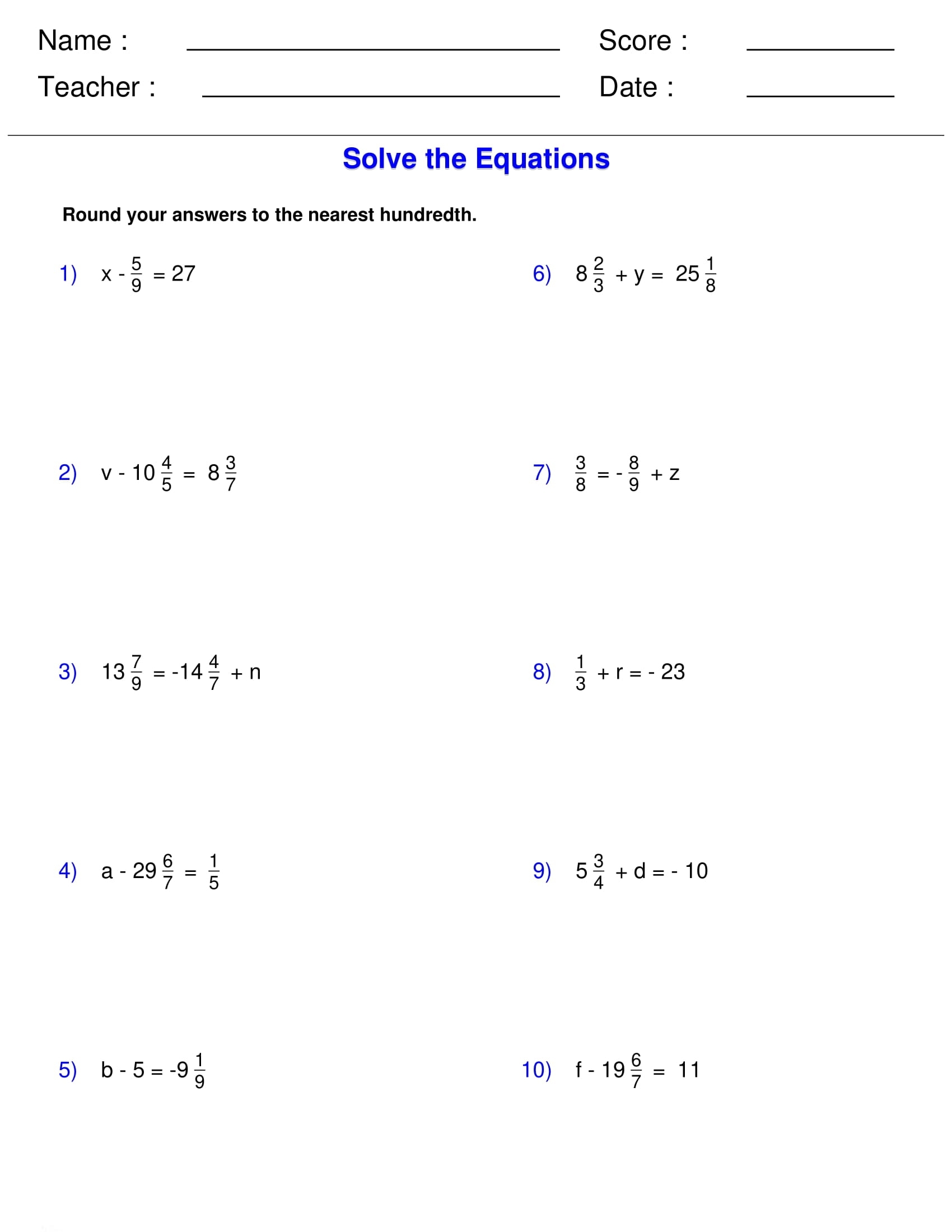 Solving One Step Equations With Fractions Worksheets Algebra Made By Teachers