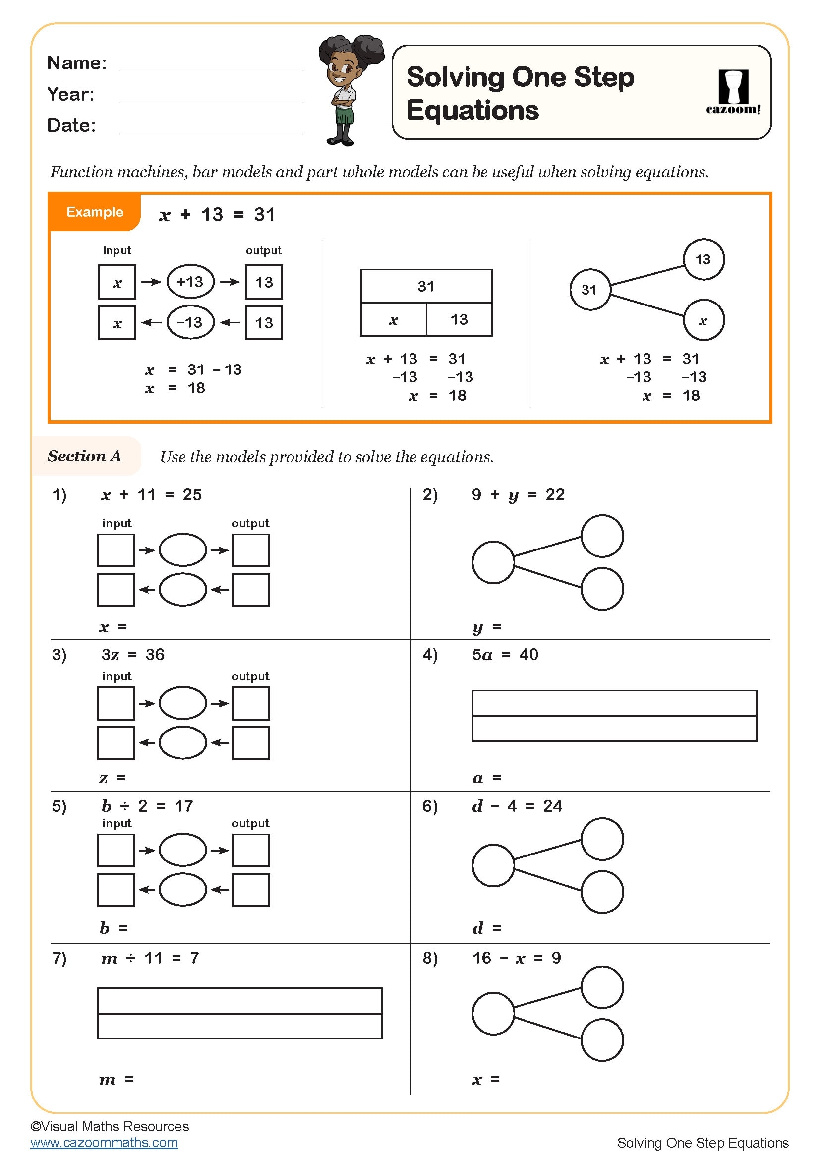 solving one step equations worksheet solving one step equations worksheet