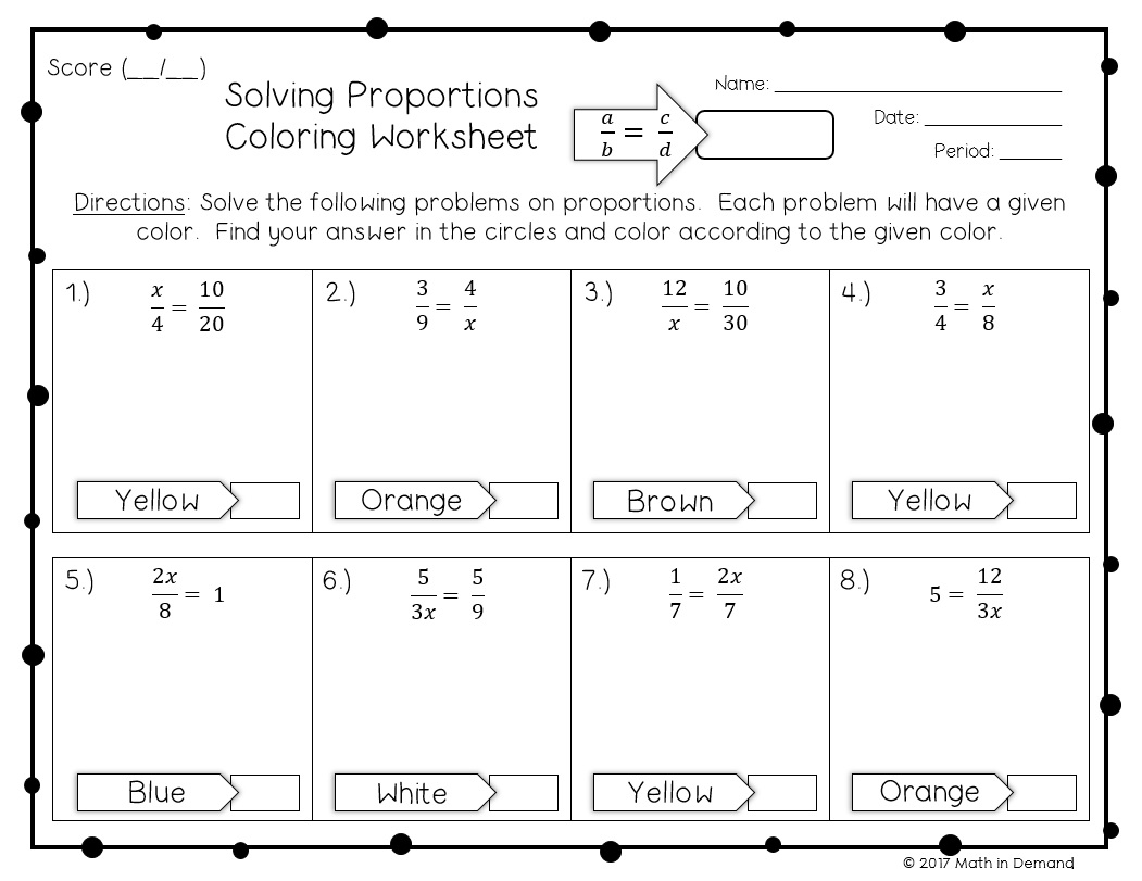 Solving Proportions Coloring Worksheet