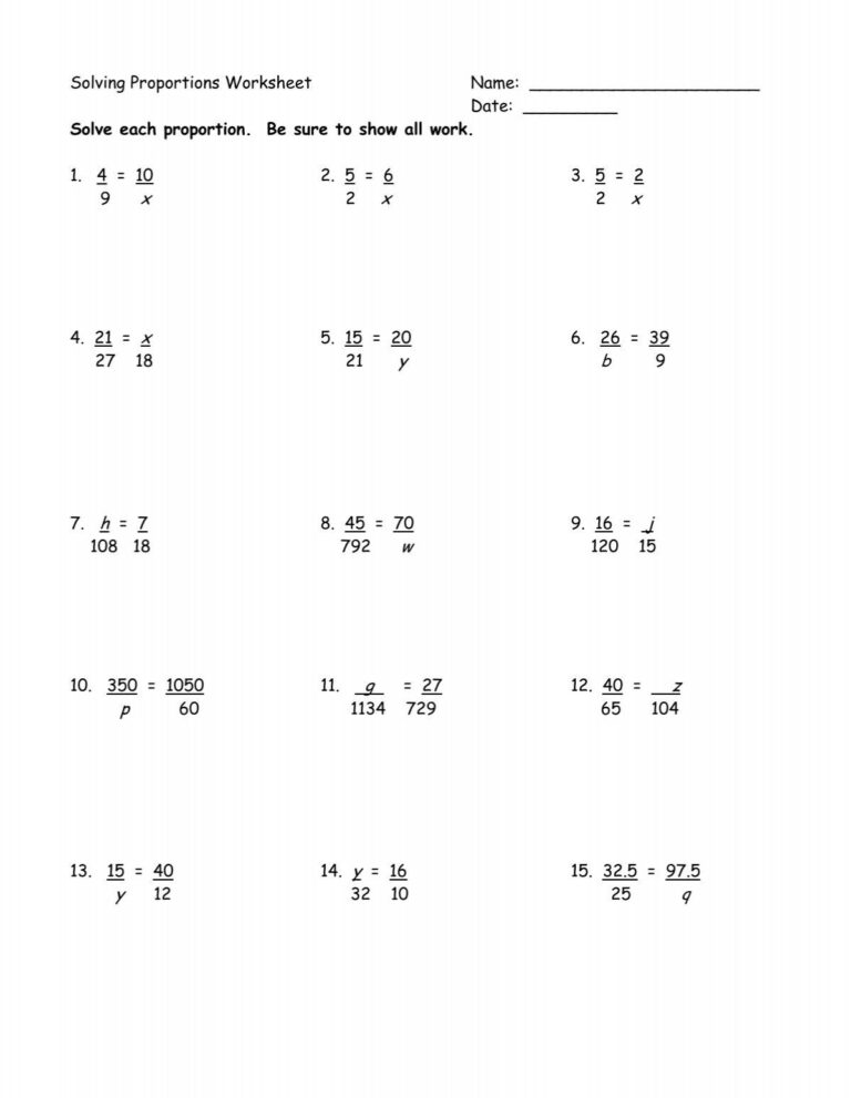 Solving Proportions Worksheet