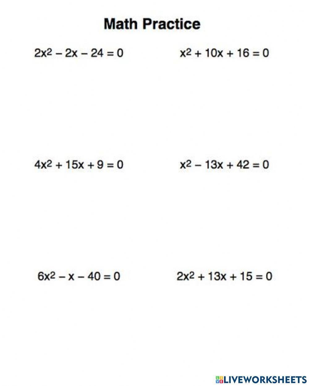 factoring quadratics worksheet factoring quadratics worksheet
