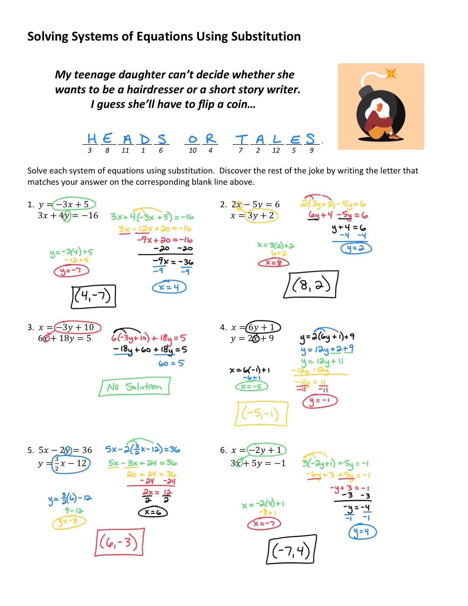 solving systems of equations by substitution worksheet solving systems of equations by substitution worksheet