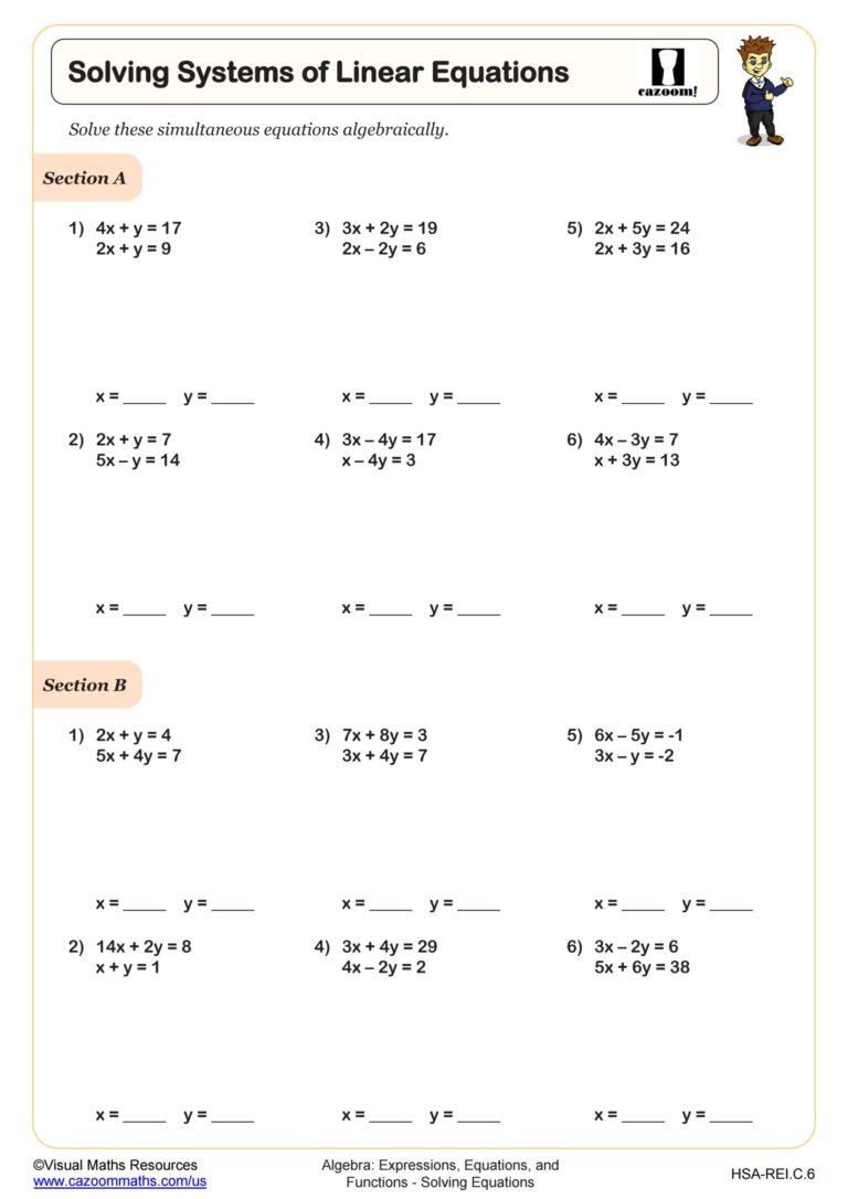 Solving Systems Of Linear Equations Worksheet Fun And Engaging Algebra I PDF Worksheets Cazoom Math