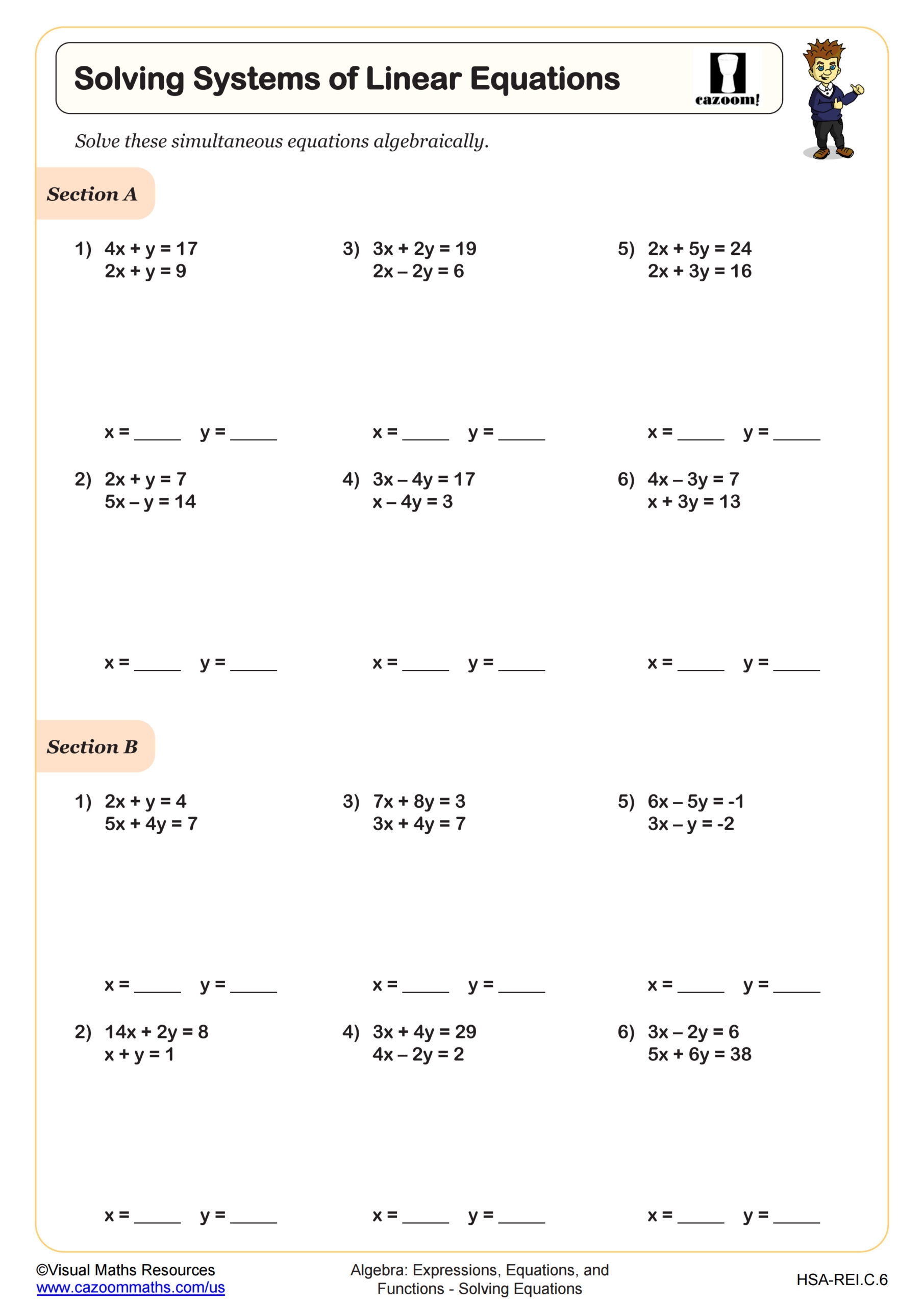 Solving Systems Of Linear Equations Worksheet Fun And Engaging Algebra I PDF Worksheets Cazoom Math