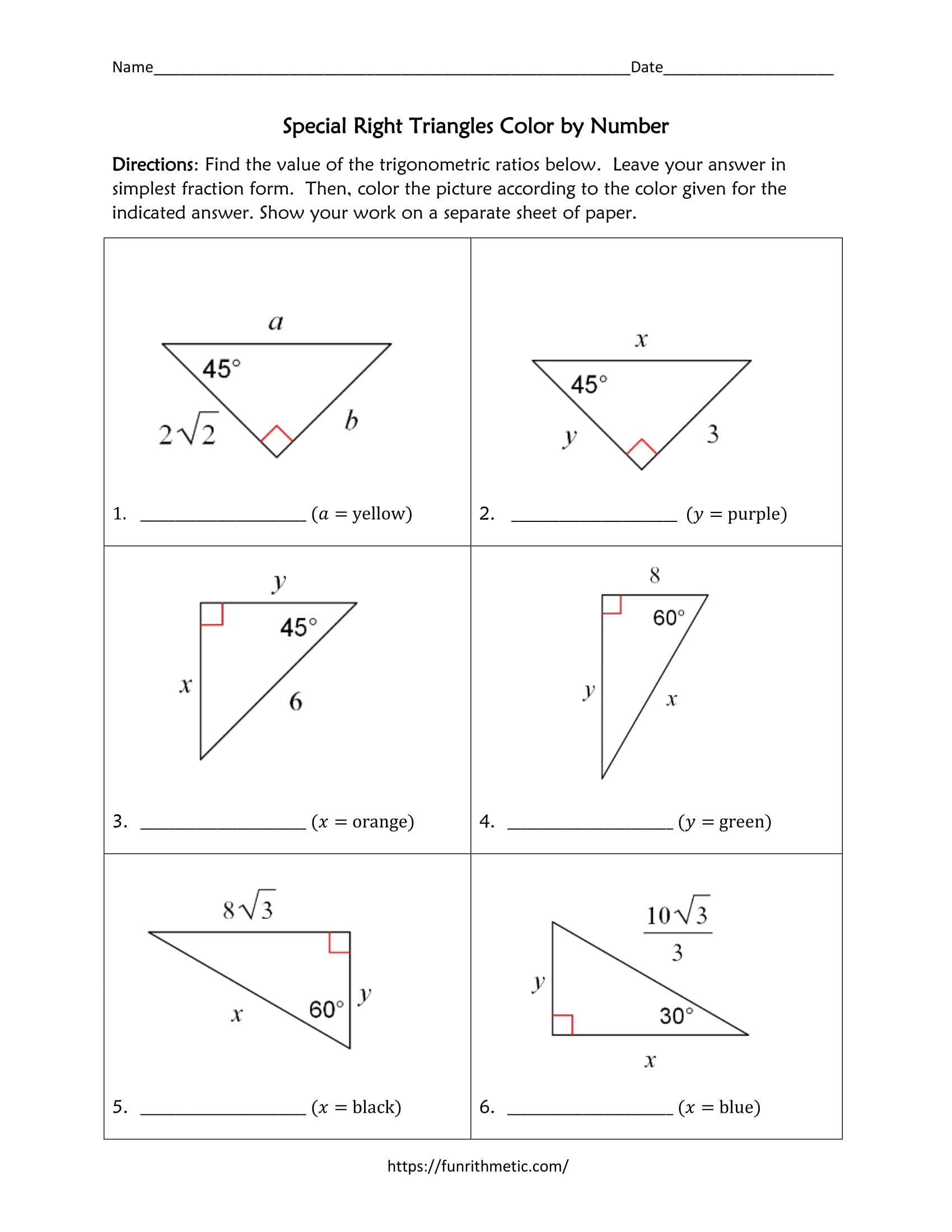 Special Right Triangles Color By Number Worksheets Library
