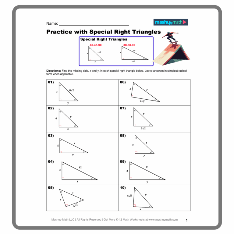 Special Right Triangles Worksheets Printable Mashup Math
