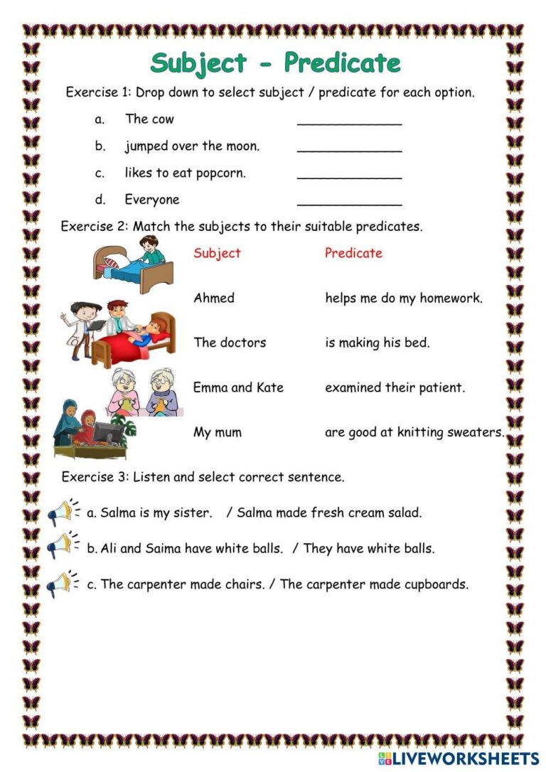 Subject And Predicate Free Activity Live Worksheets Worksheets Library