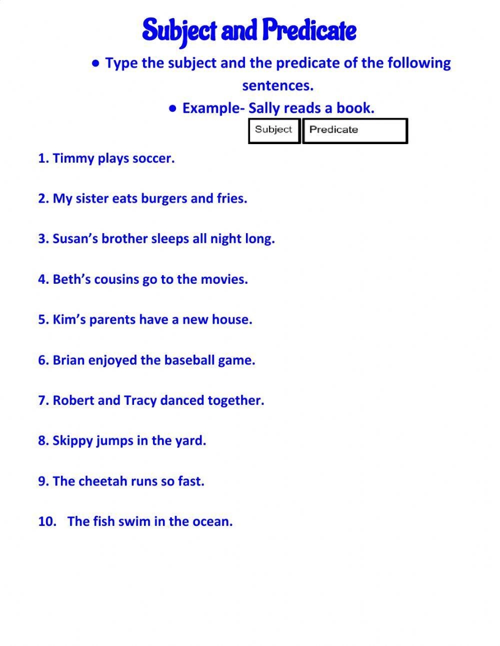 subject predicate worksheet